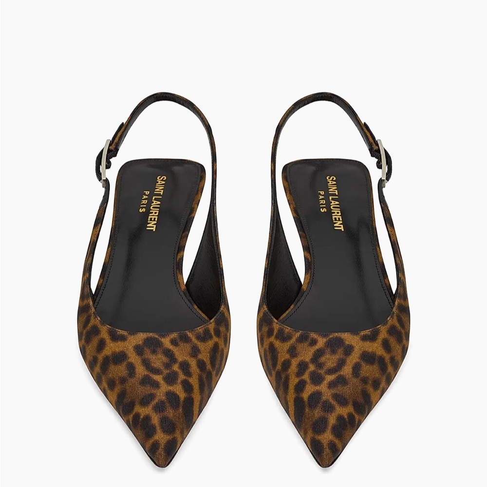 Saint Laurent YSL Cherish Leopard Slingback Pumps EU 36 Kitten Heel Like New